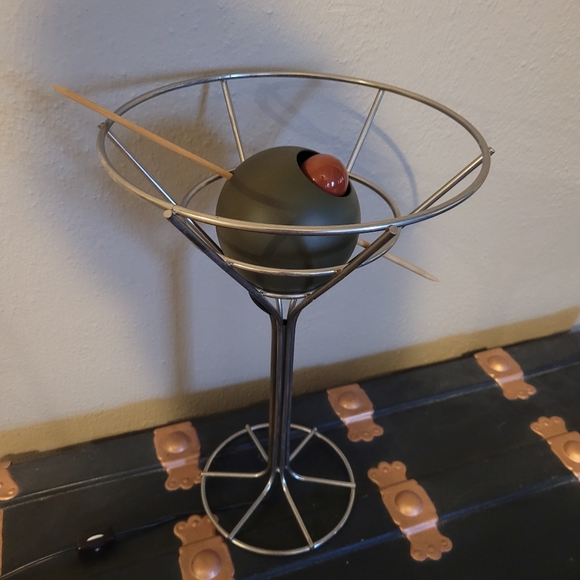 RARE Lamp David Krys 1993 Pop Art Martini Glass with Olive Chrome Modernist Bar - Picture 3 of 16